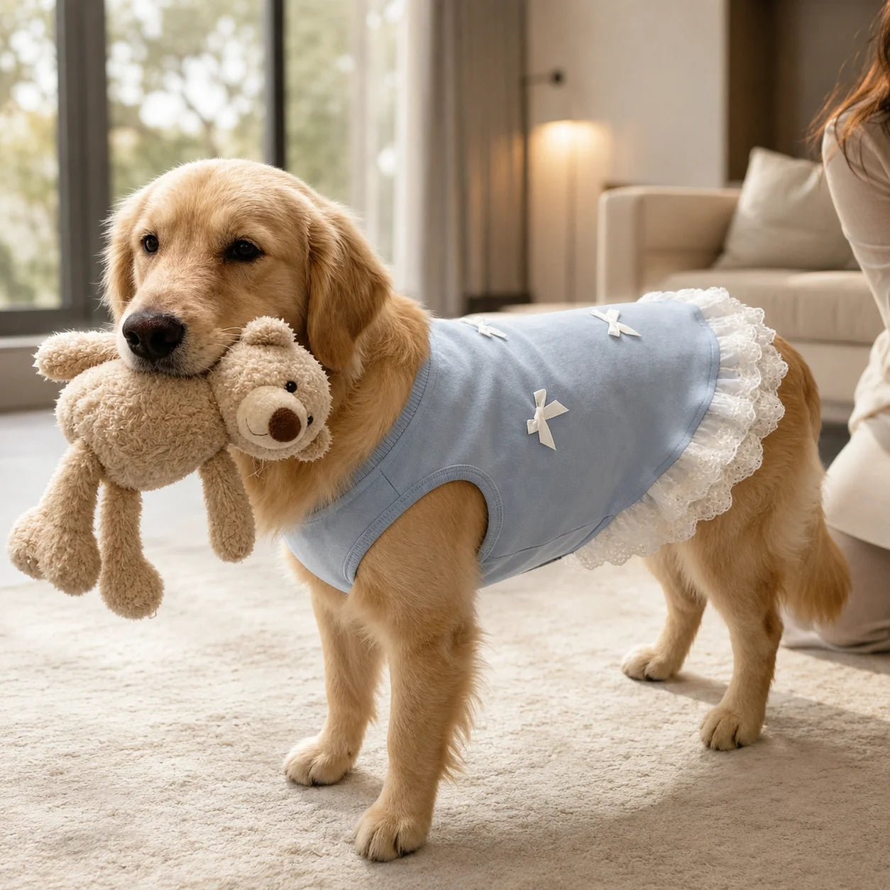 XMSJ Dog Vest Shirt Lace Hem Bowknots Spring Outfit
