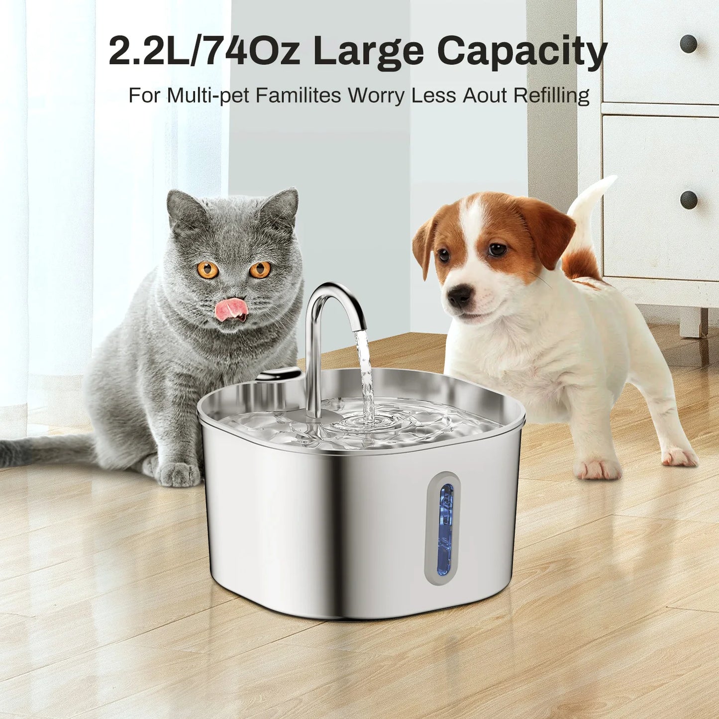 Stainless Steel Automatic Cat Water Fountain With Window