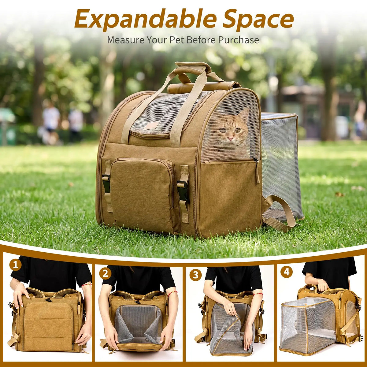 Expandable Mesh Cat Carrier Backpack With Breathable Padded Shoulder Straps