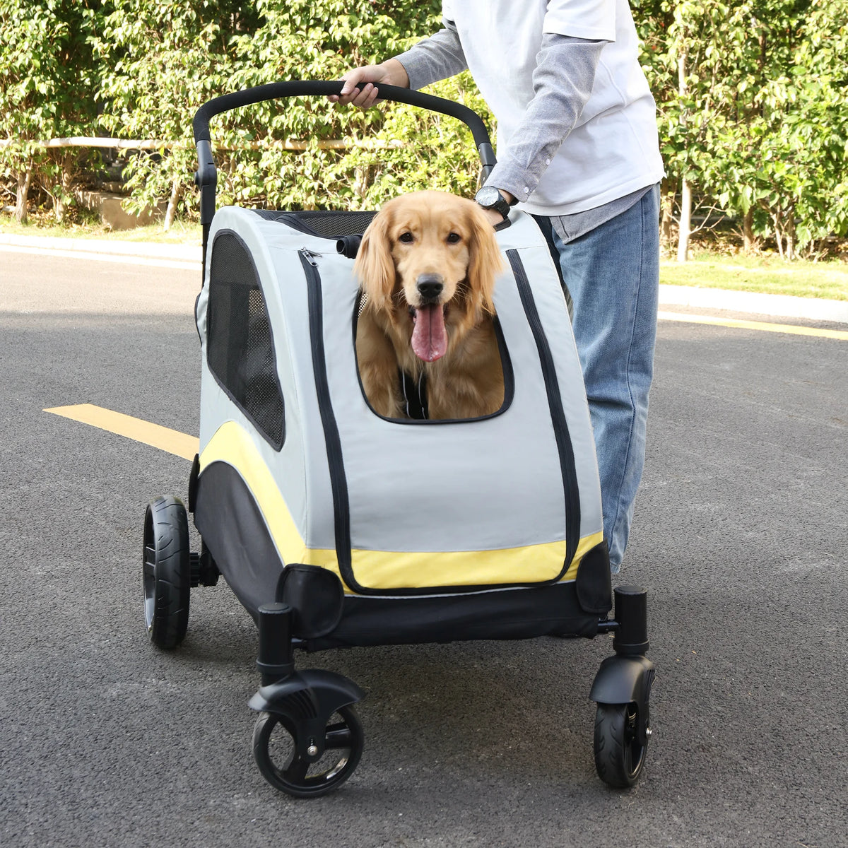 Portable Foldable Pet Stroller With Breathable Carrier