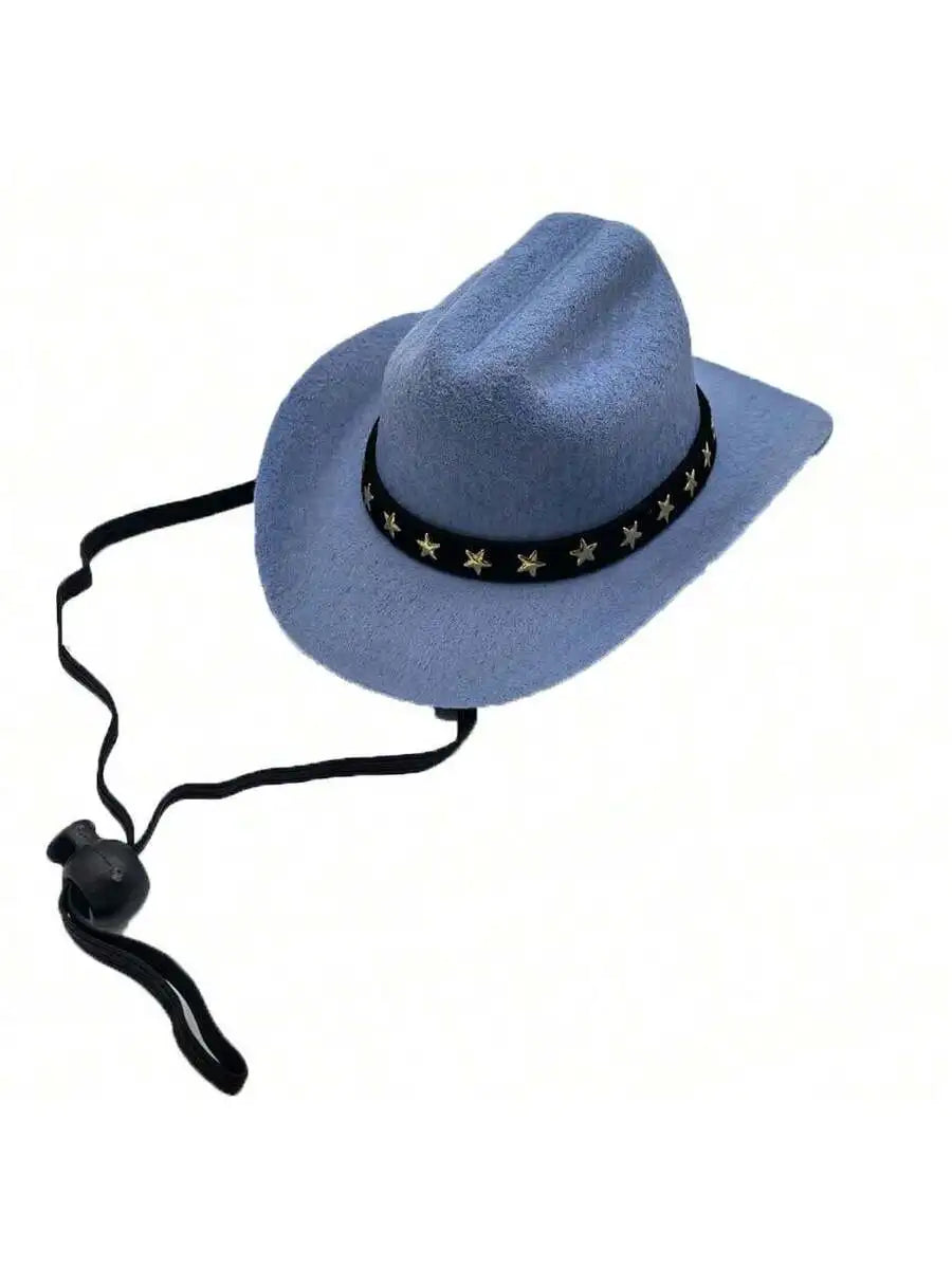 Pet Cat Cowboy Hat With Star Pattern Adjustable Sun Hat