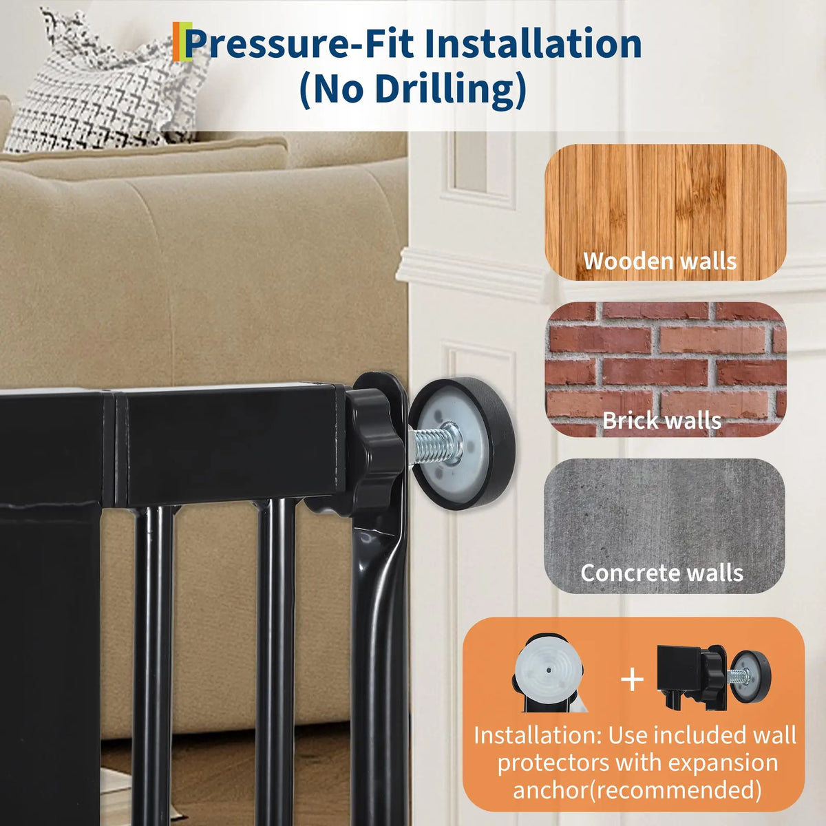 HiMISS Pressure Mounted Cat Gate With Door For Stairs And Kitchens