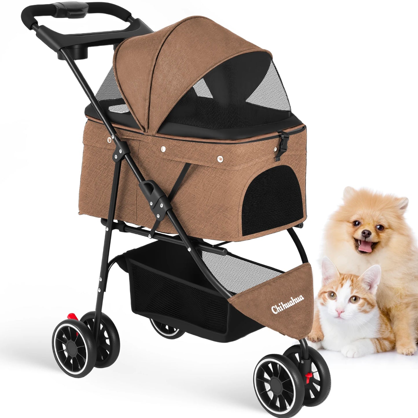 Chihuahua Pet Stroller For Cats And Dogs Foldable 3 Wheels Mesh Canopy