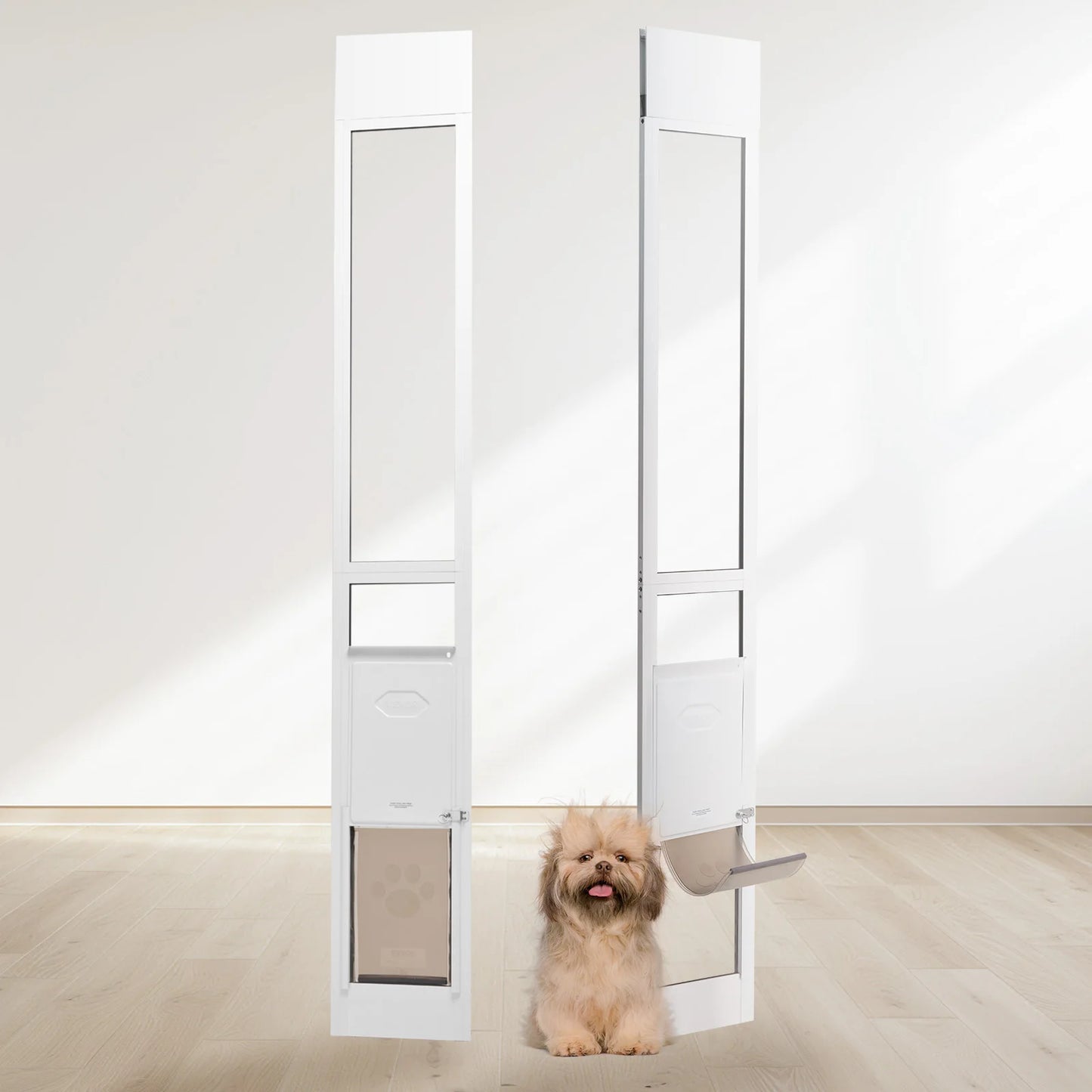SucceBuy Adjustable Tempered Glass Dog Door With Aluminum Frame