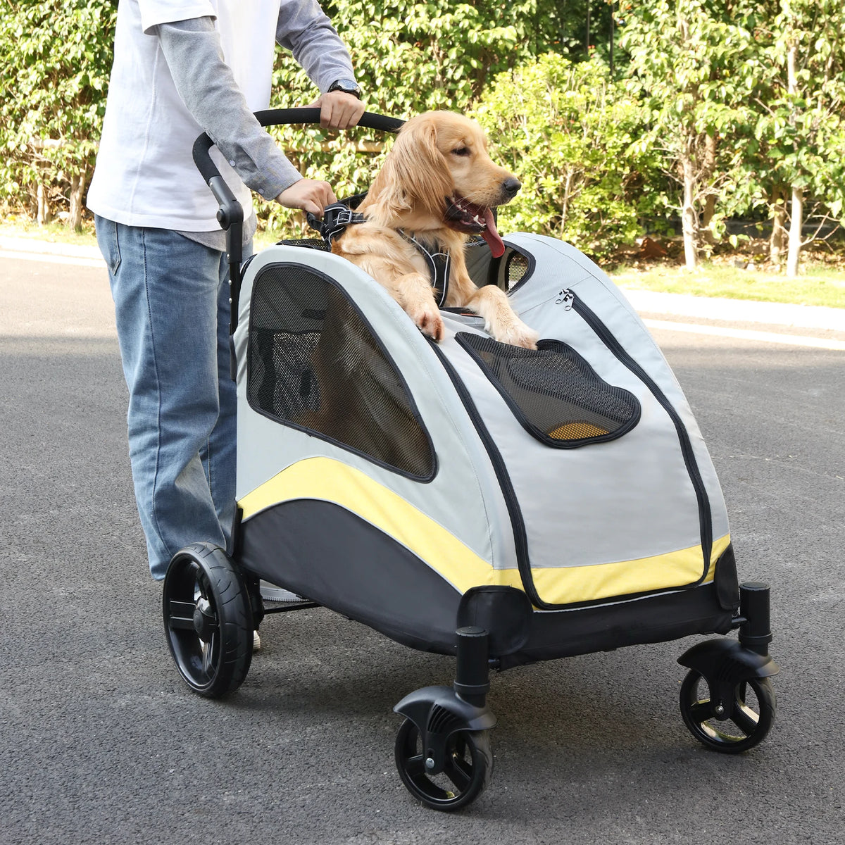Portable Foldable Pet Stroller With Breathable Carrier
