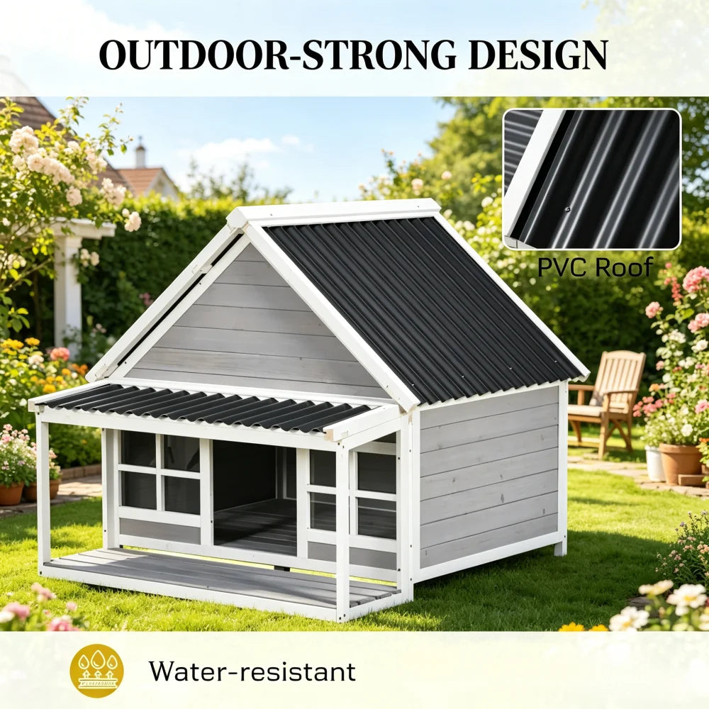 Spacious Wooden Outdoor Dog House With Raised Pet Friendly Design