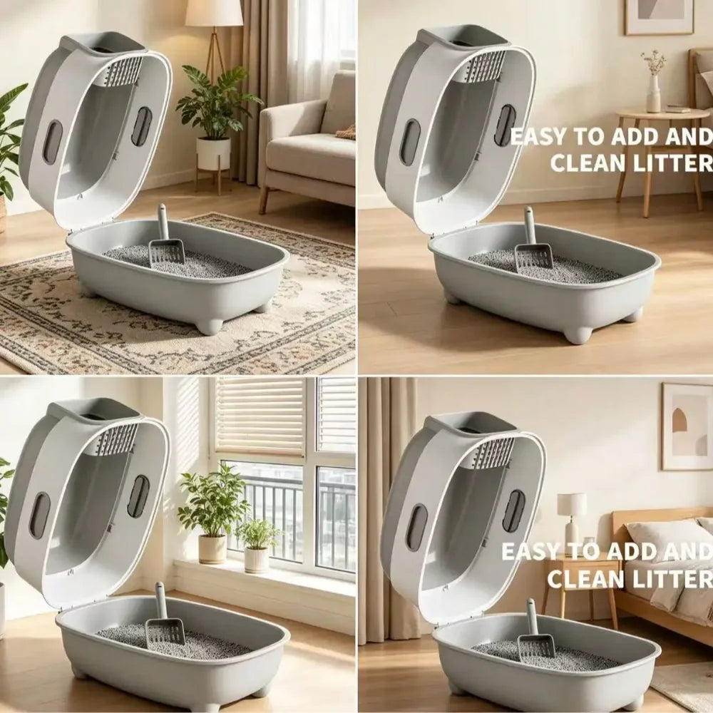 XMSJ Enclosed Cat Litter Box With Foldable Front Entry