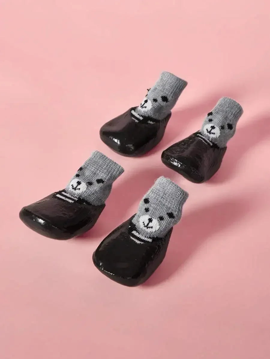 PETSIN Waterproof Dog Cat Boots 4 Piece Set Anti Slip