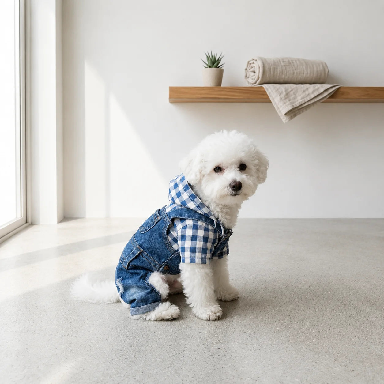 XMSJ Striped Denim Jumpsuit For Small Dogs With Suspender Straps