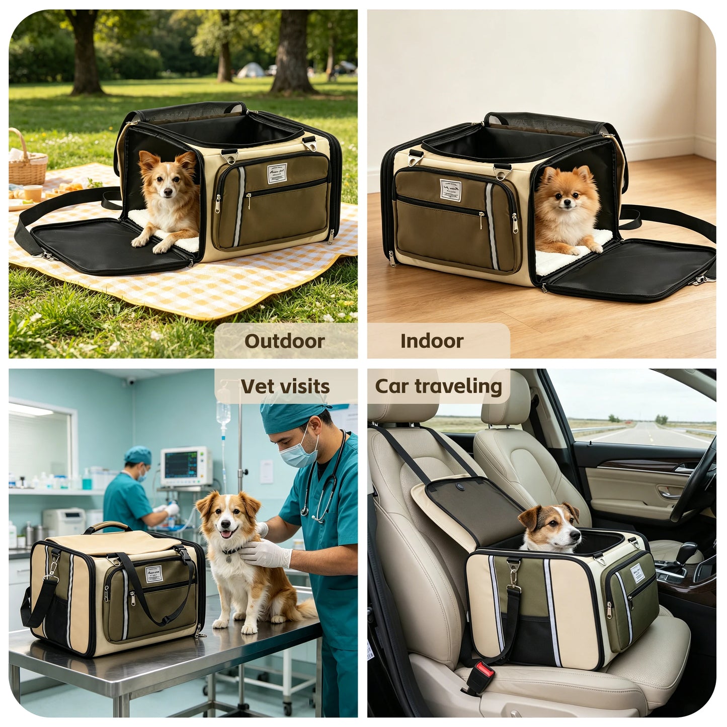 Collapsible Car Pet Carrier All Season Breathable Crossbody Travel Bag