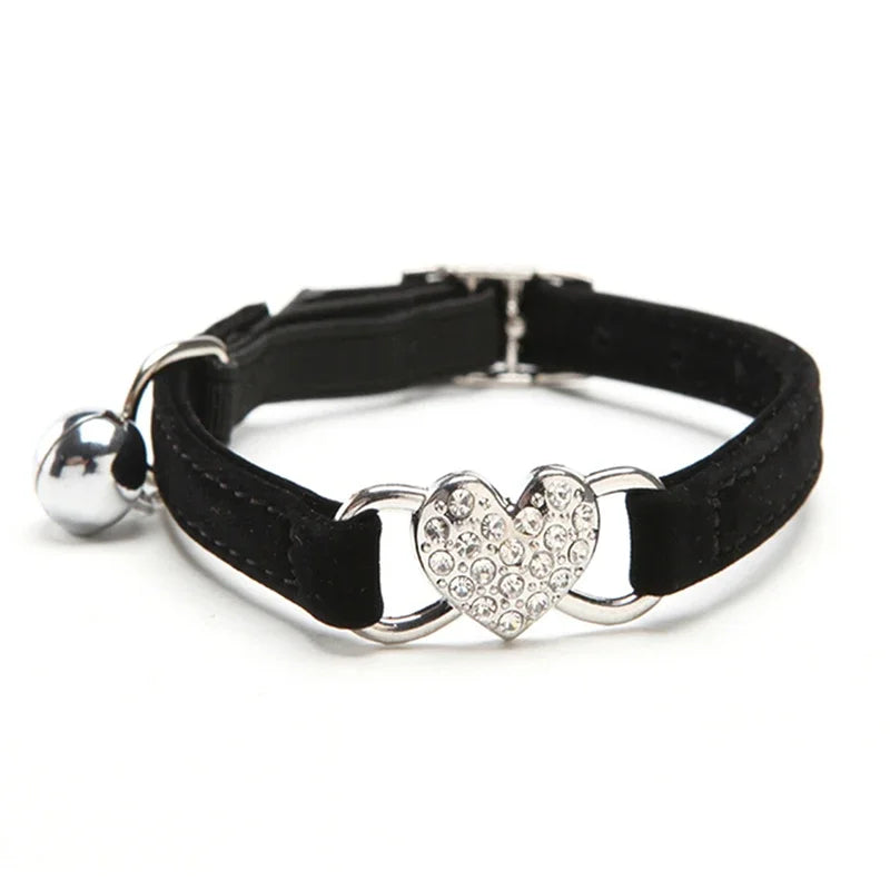 Heart Charm Cat Collar With Bell Elastic Adjustable Velvet