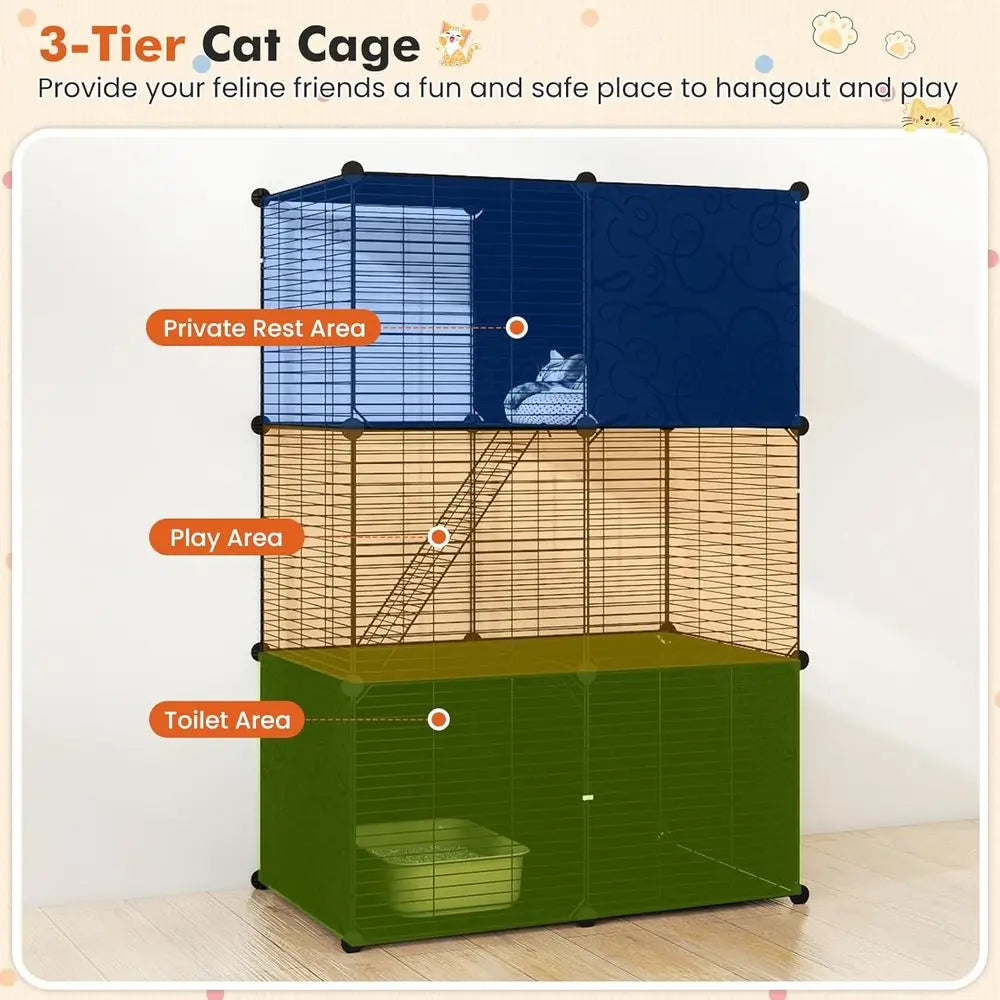 3-Tier Indoor Cat Enclosure With Ladders For 1-3 Cats