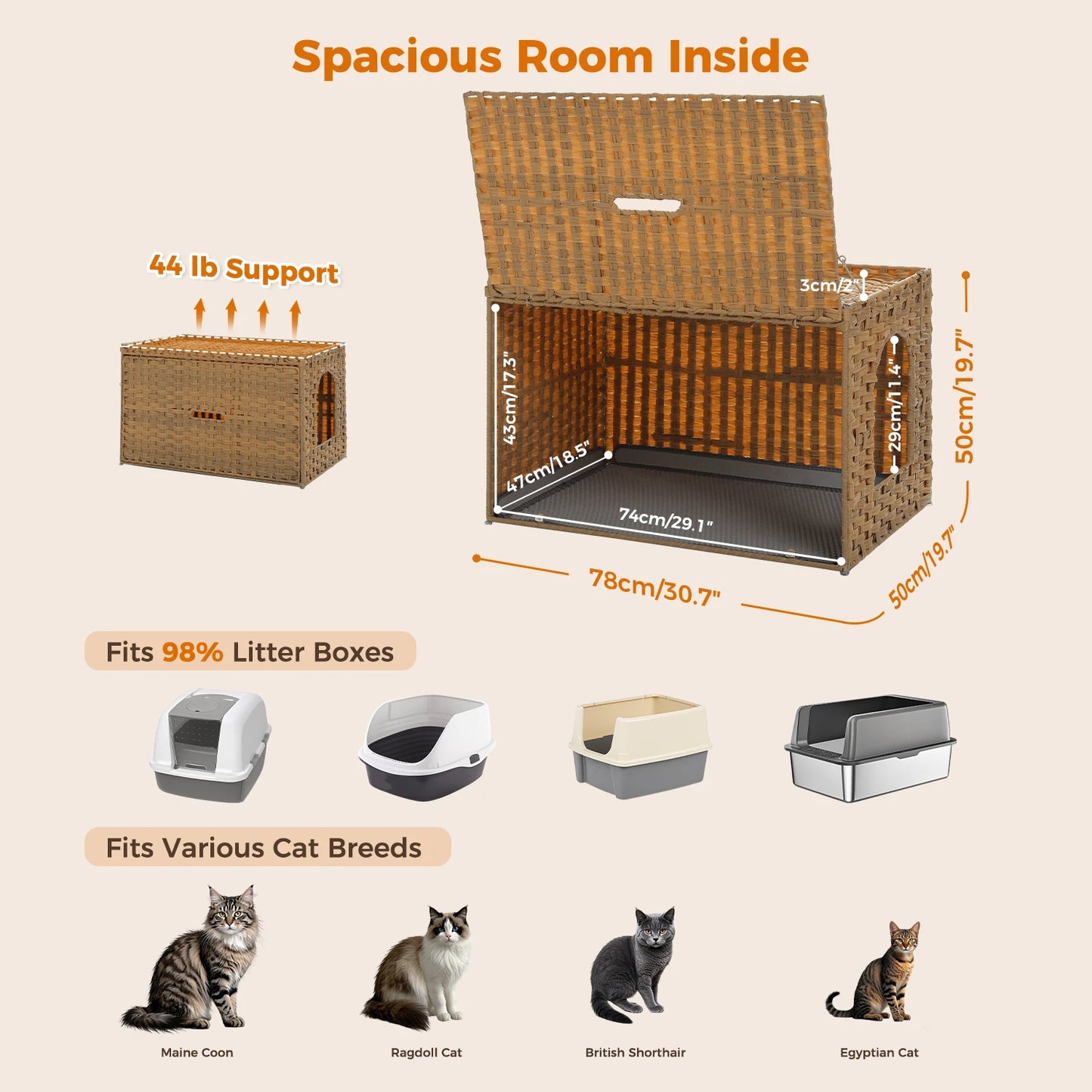 PAWZ Road Handwoven Rattan Cat Litter Box Enclosure With Door