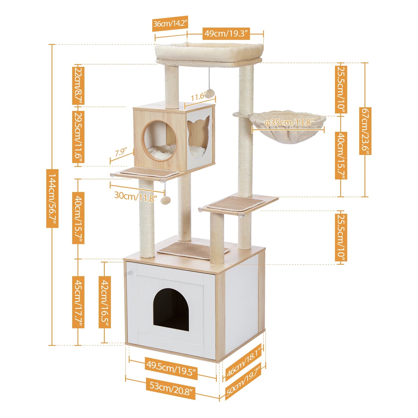 PAWZ Road Cat Tree With Litter Box Enclosure And Cabinet
