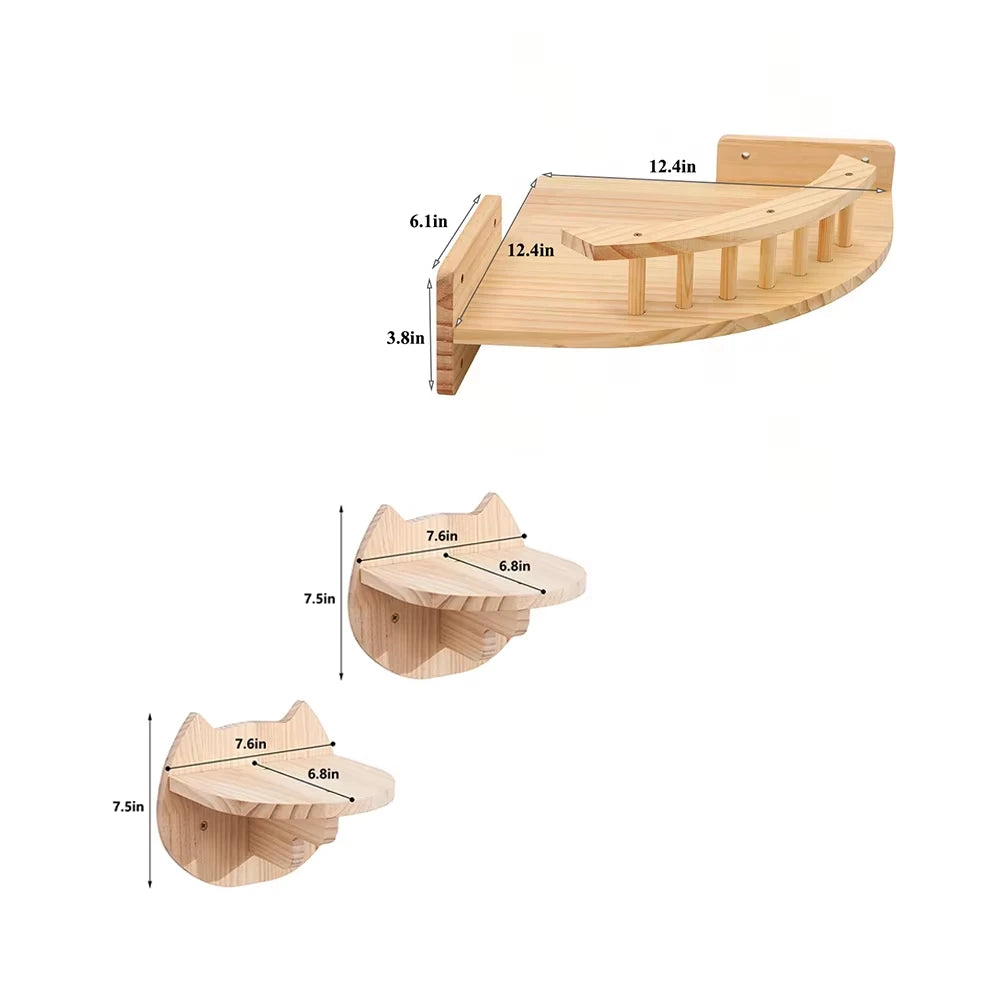3/4Pcs Corner Hammock with Steps Set Wall Mounted Cat Tree Climbing Shelf For Indoor Cats Wooden Hanging Sleeping Bed Furniture