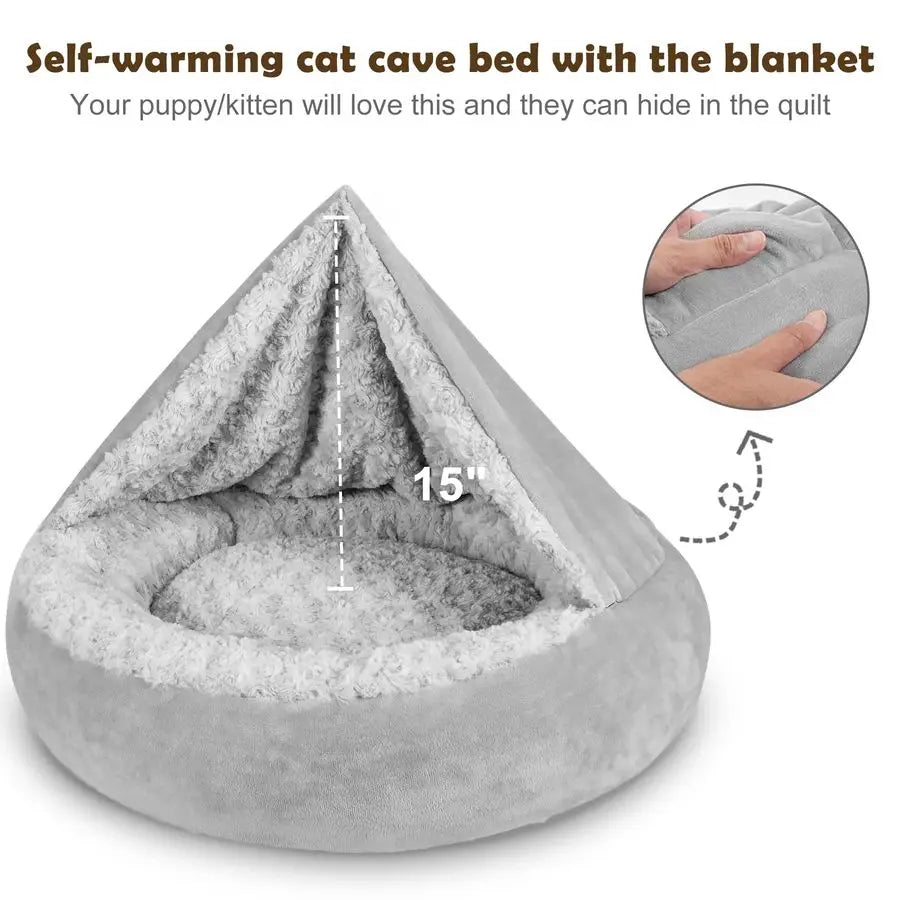 Donut Round Hooded Pet Bed For Small Dogs And Cats