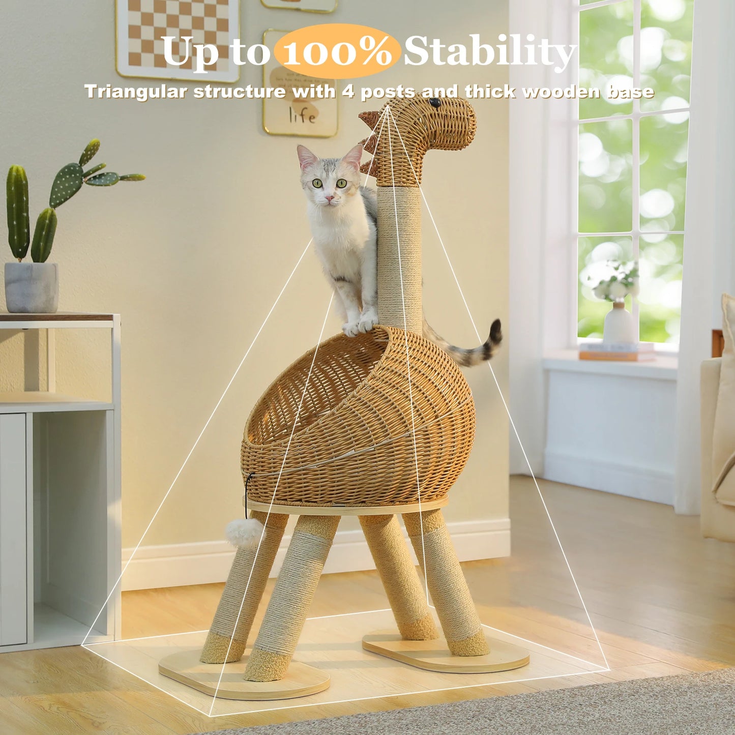 PAWZ Road Dinosaur Cat Tree Tower Three Tier Sisal Scratching Post Rattan Condo