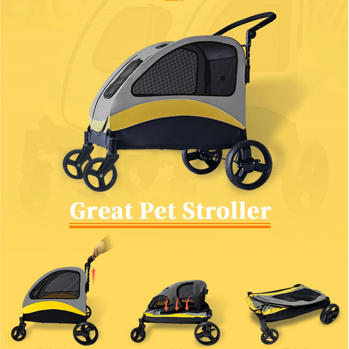 Portable Foldable Pet Stroller With Breathable Carrier