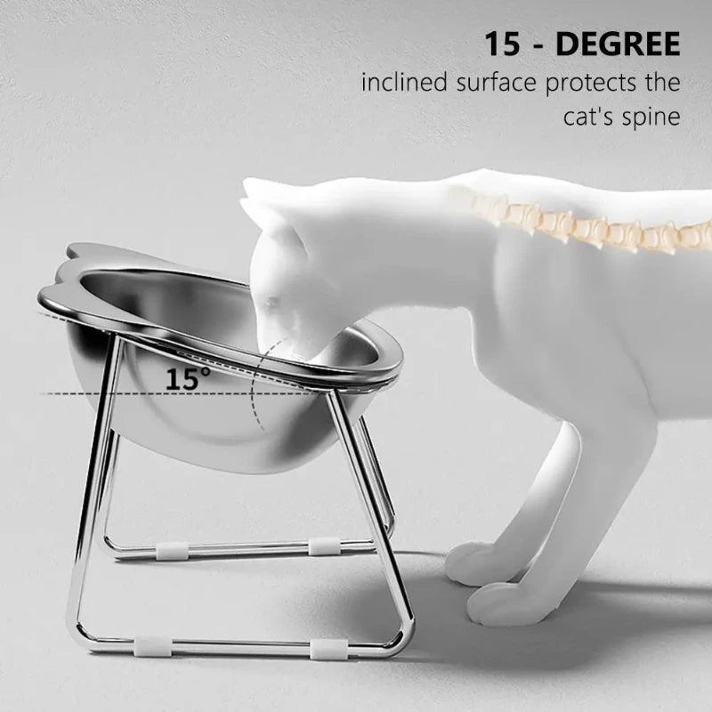 304 Stainless Steel Raised Cat Bowl With 15 Degree Tilt