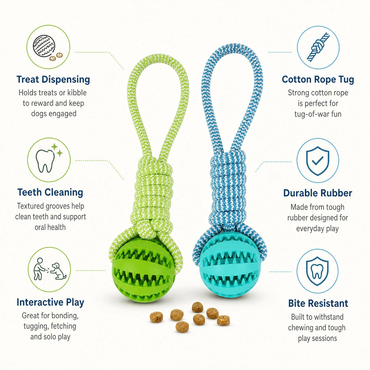 Interactive Dog Treat Dispensing Ball With Rope Chew Toy