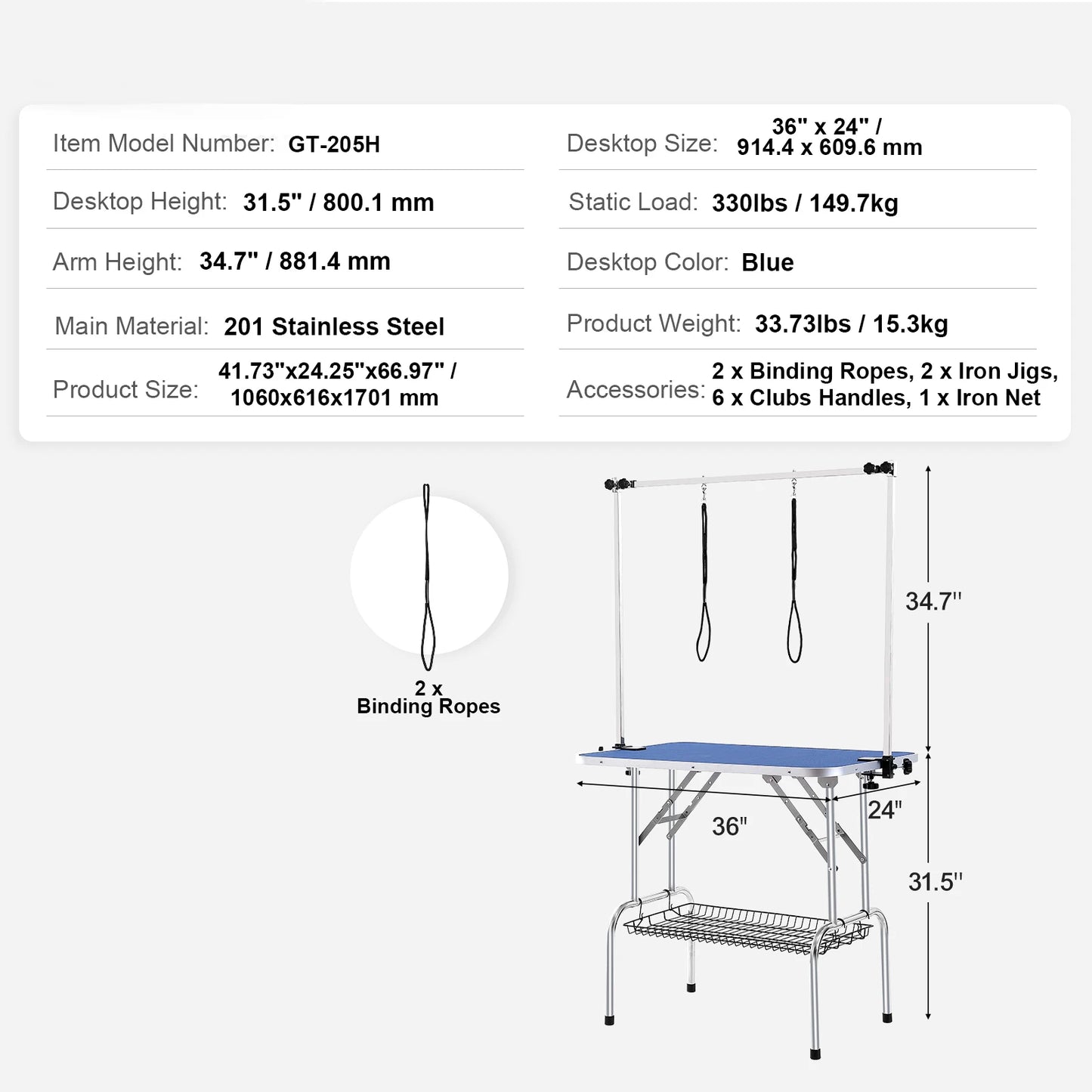 SucceBuy Two Arm Pet Grooming Table With Clamp Folding Stand