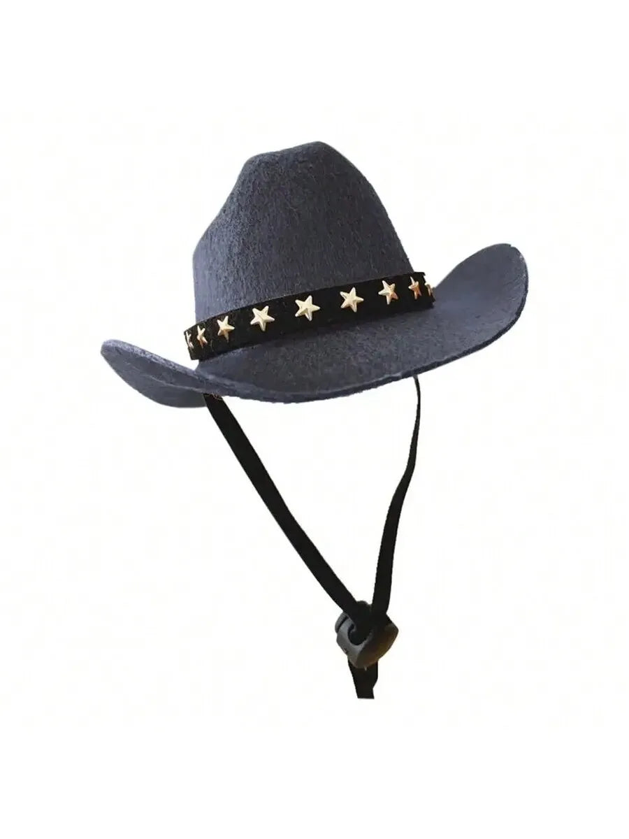 Pet Cat Cowboy Hat With Star Pattern Adjustable Sun Hat