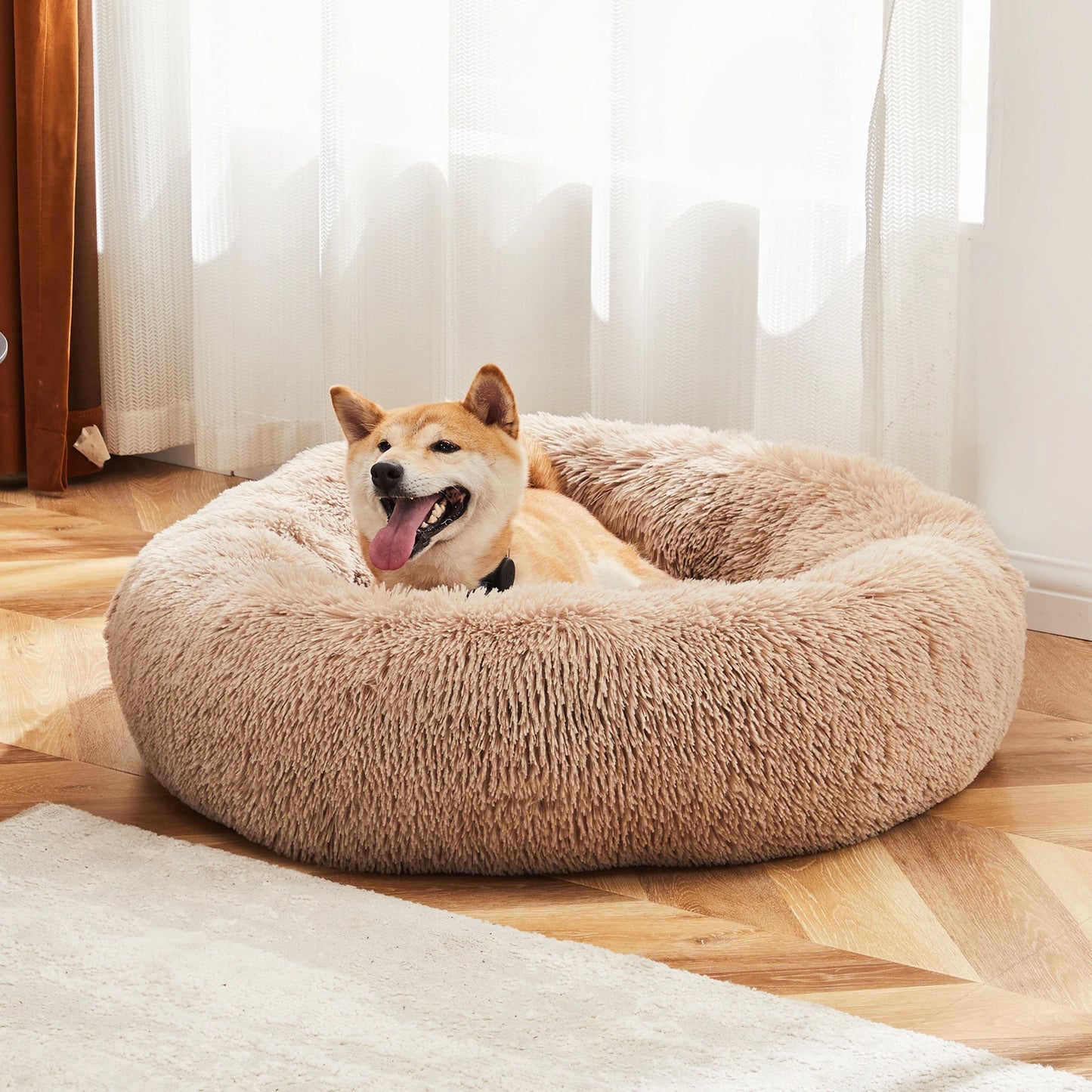 JHK Calming Anti Slip Round Plush Faux Fur Dog Bed
