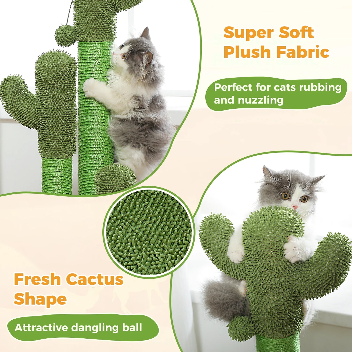 PAWZ Road Cactus Cat Scratching Post With 3 Sisal Poles And Toys