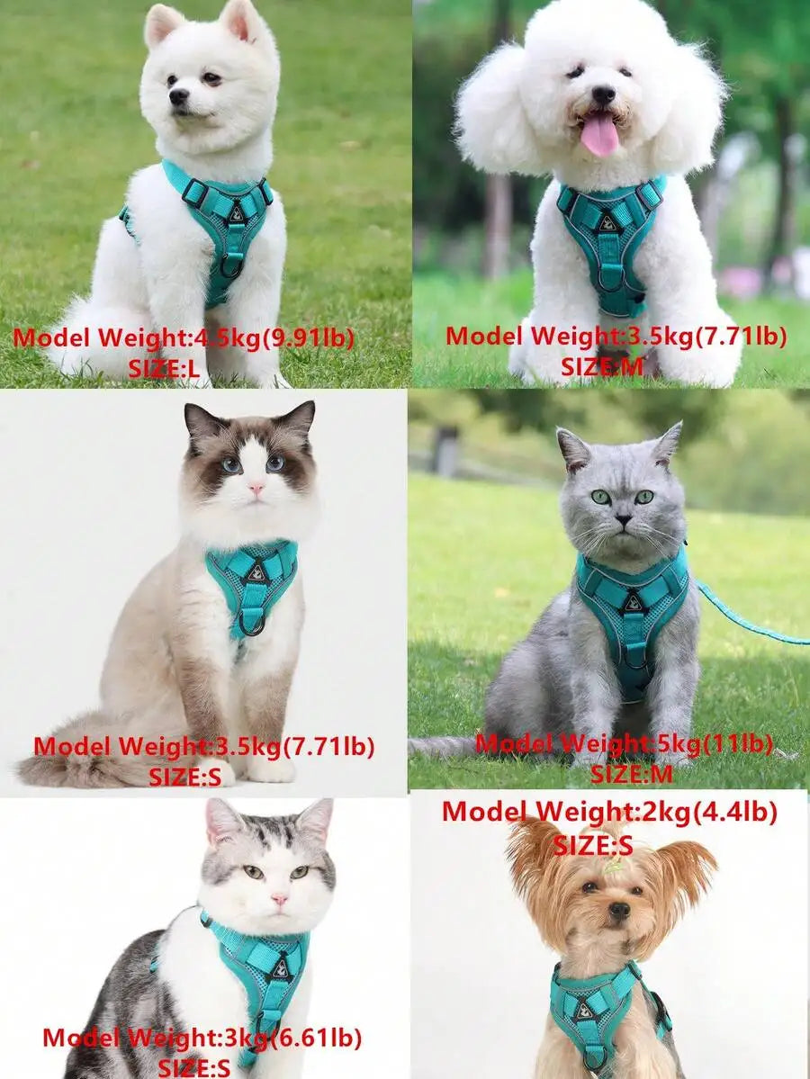 Reflective Pet Harness And Leash Set For Dogs And Cats