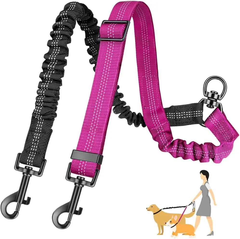 Dual Dog Leash Attachment With Shock Absorbing Bungee