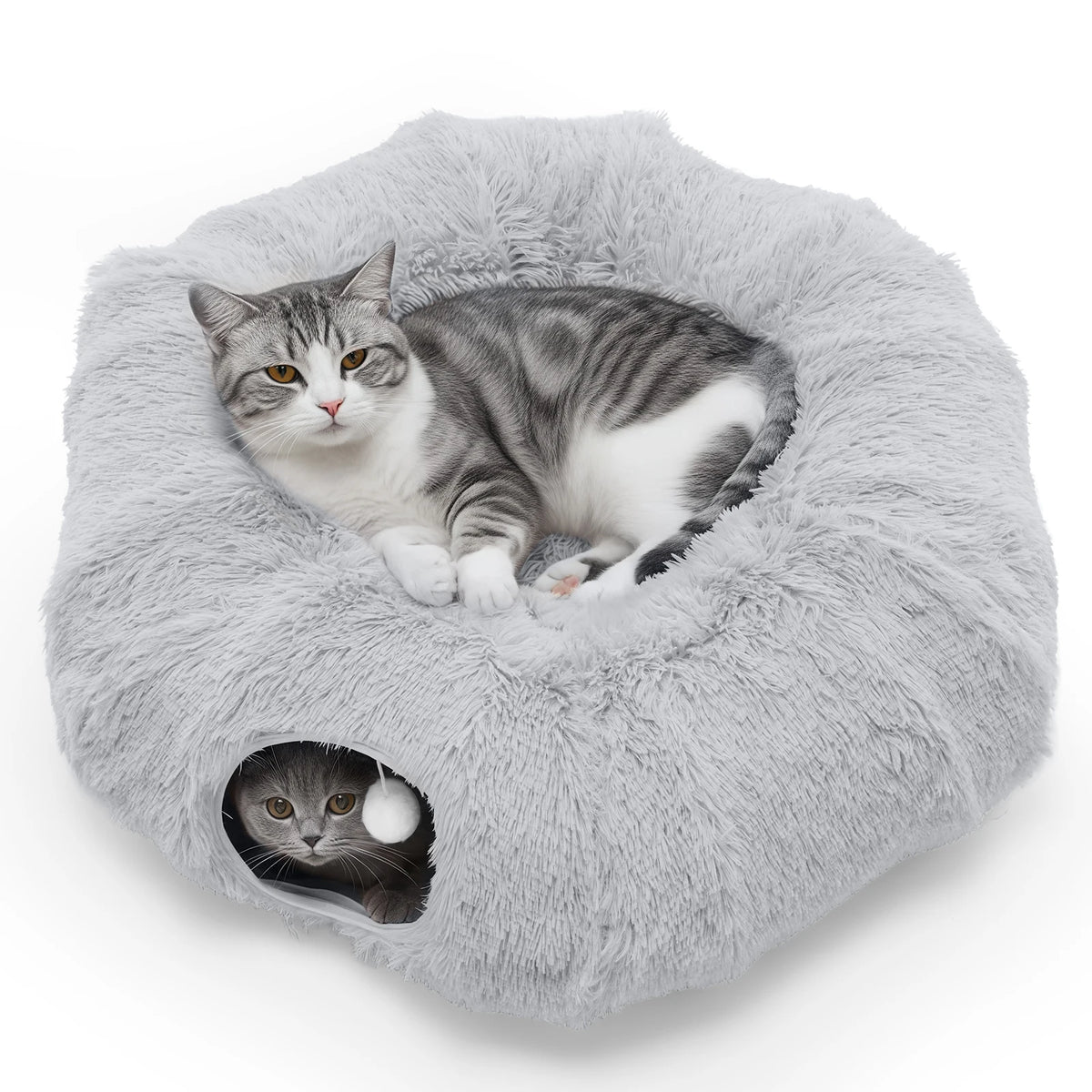 JHK Soft Plush Cat Tunnel Bed Indoor Doughnut Playground