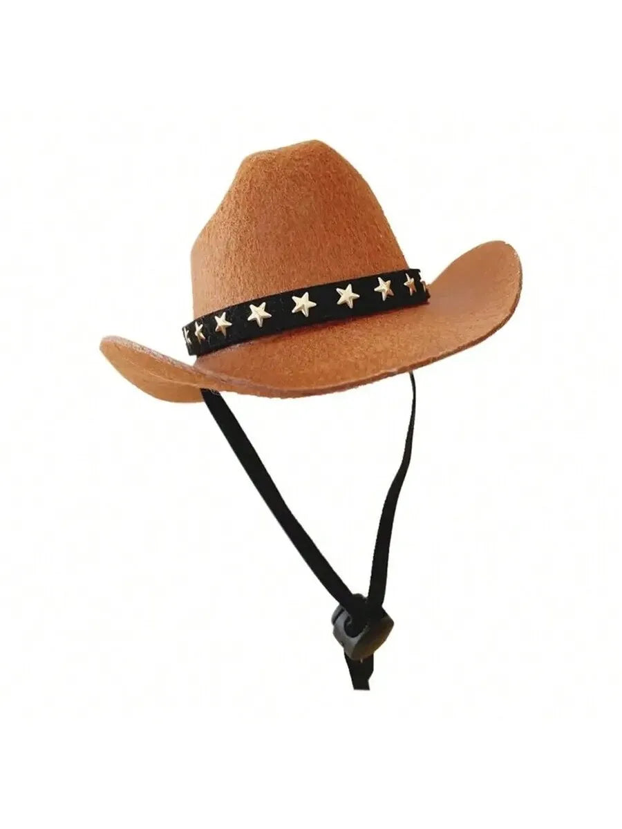 Pet Cat Cowboy Hat With Star Pattern Adjustable Sun Hat