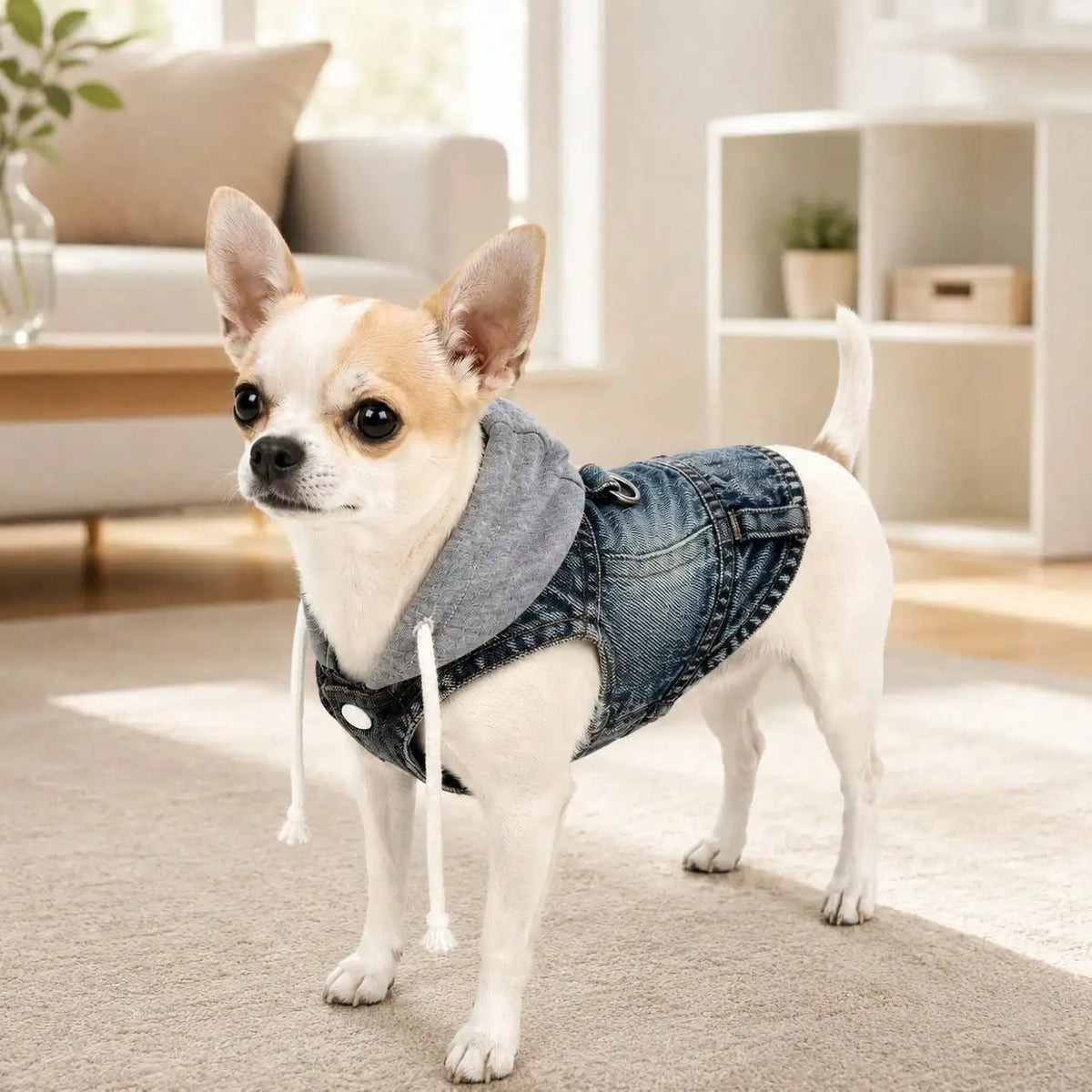 Pet Denim Hoodie Vest With Drawstring For Dogs And Cats