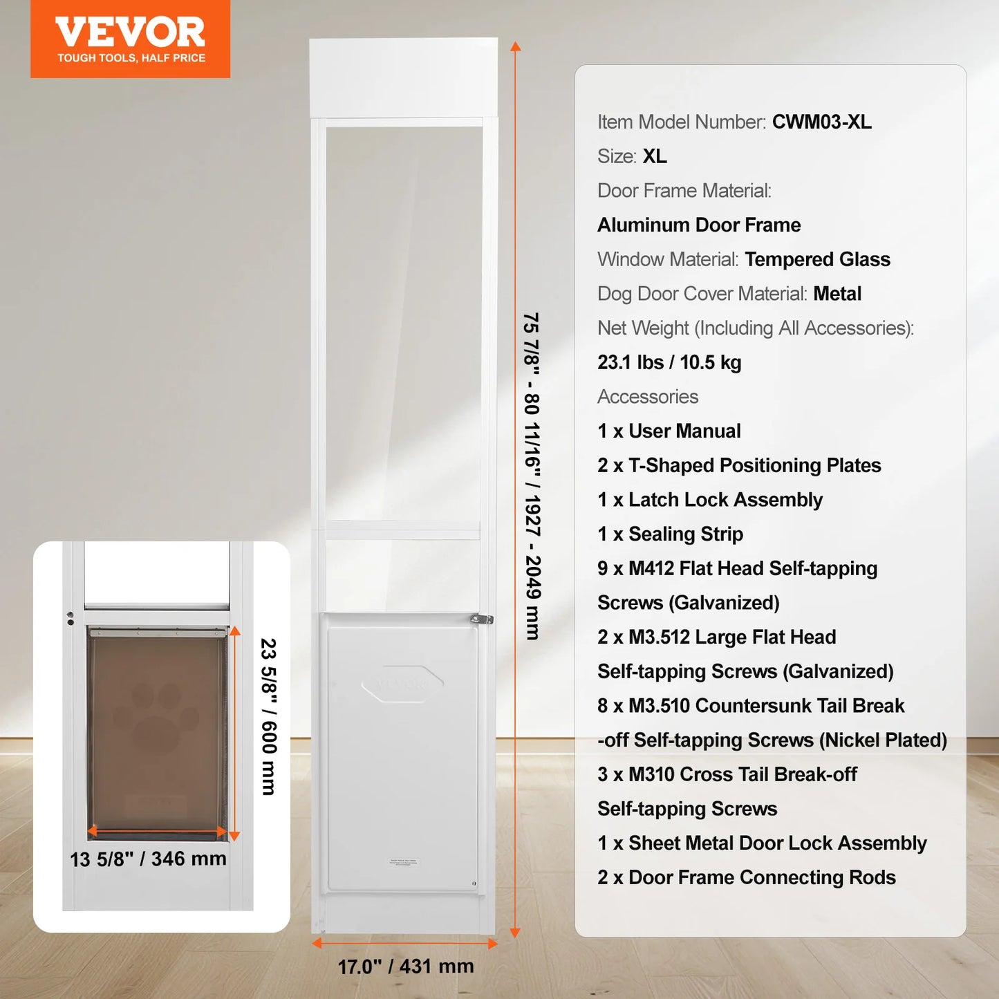 SucceBuy Adjustable Tempered Glass Dog Door With Aluminum Frame