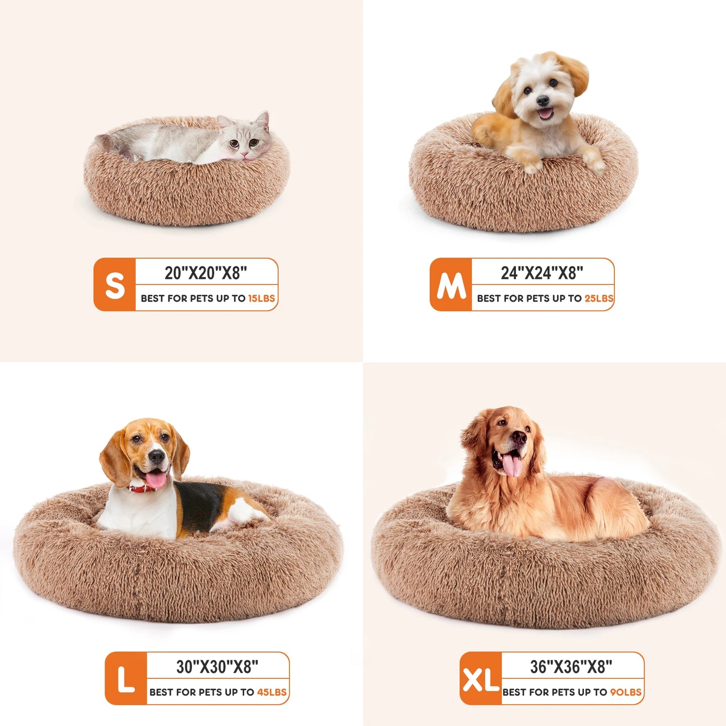 JHK Calming Anti Slip Round Plush Faux Fur Dog Bed