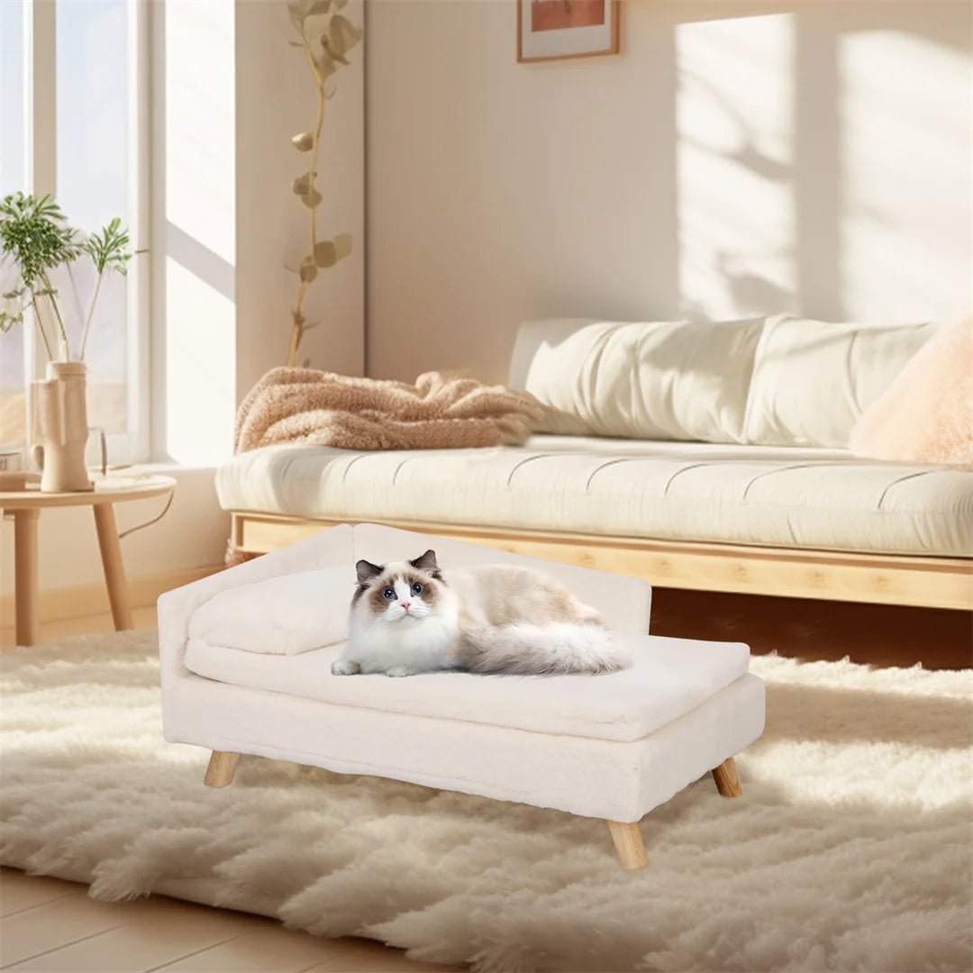 L Shape Pet Sofa Bed With Wooden Legs And Plush Cover