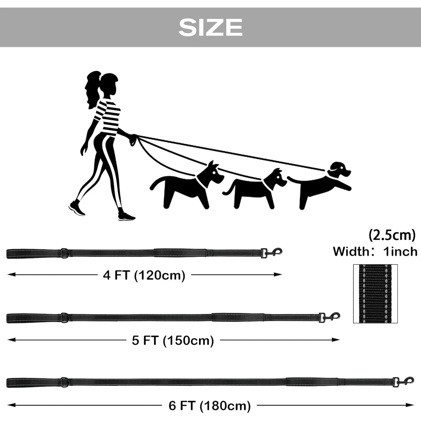 Heavy Duty Double Handle Dog Leash With Reflective Strips