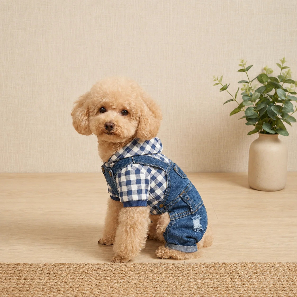 XMSJ Striped Denim Jumpsuit For Small Dogs With Suspender Straps