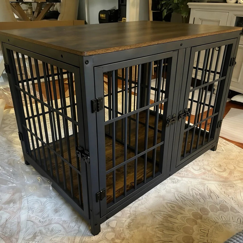 Borwart Double Dog Crate With Removable Divider Furniture Style Kennel