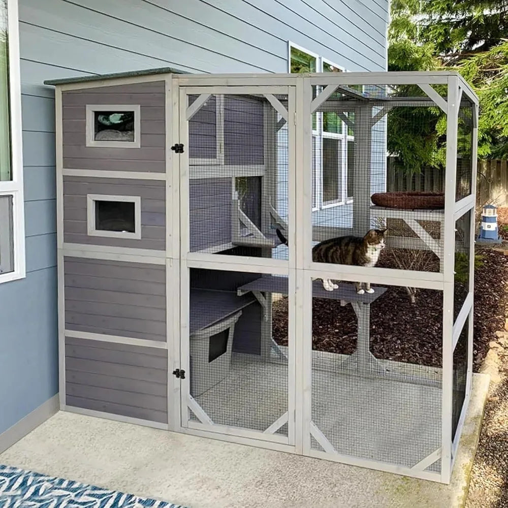 Outdoor Cat Enclosure With Window Weatherproof Cage