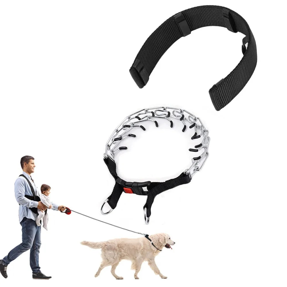 Dog Prong Training Collar With Quick Release Buckle Nylon Protective Sleeve