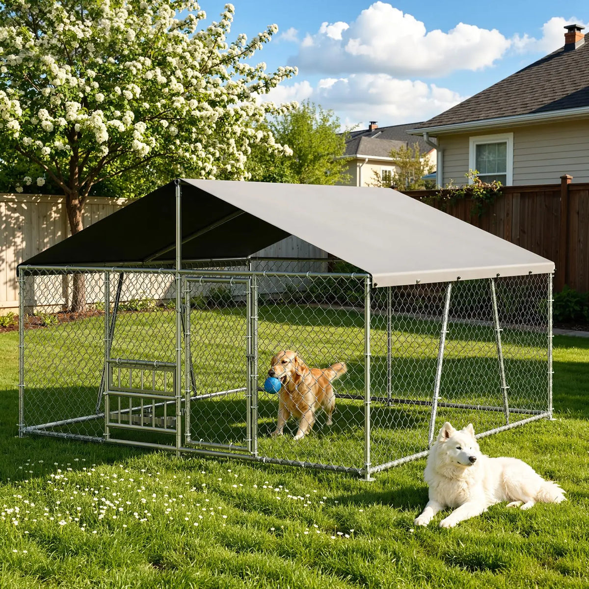 DishyKooker Heavy Duty Galvanized Outdoor Dog Kennel With Secure Locking Door