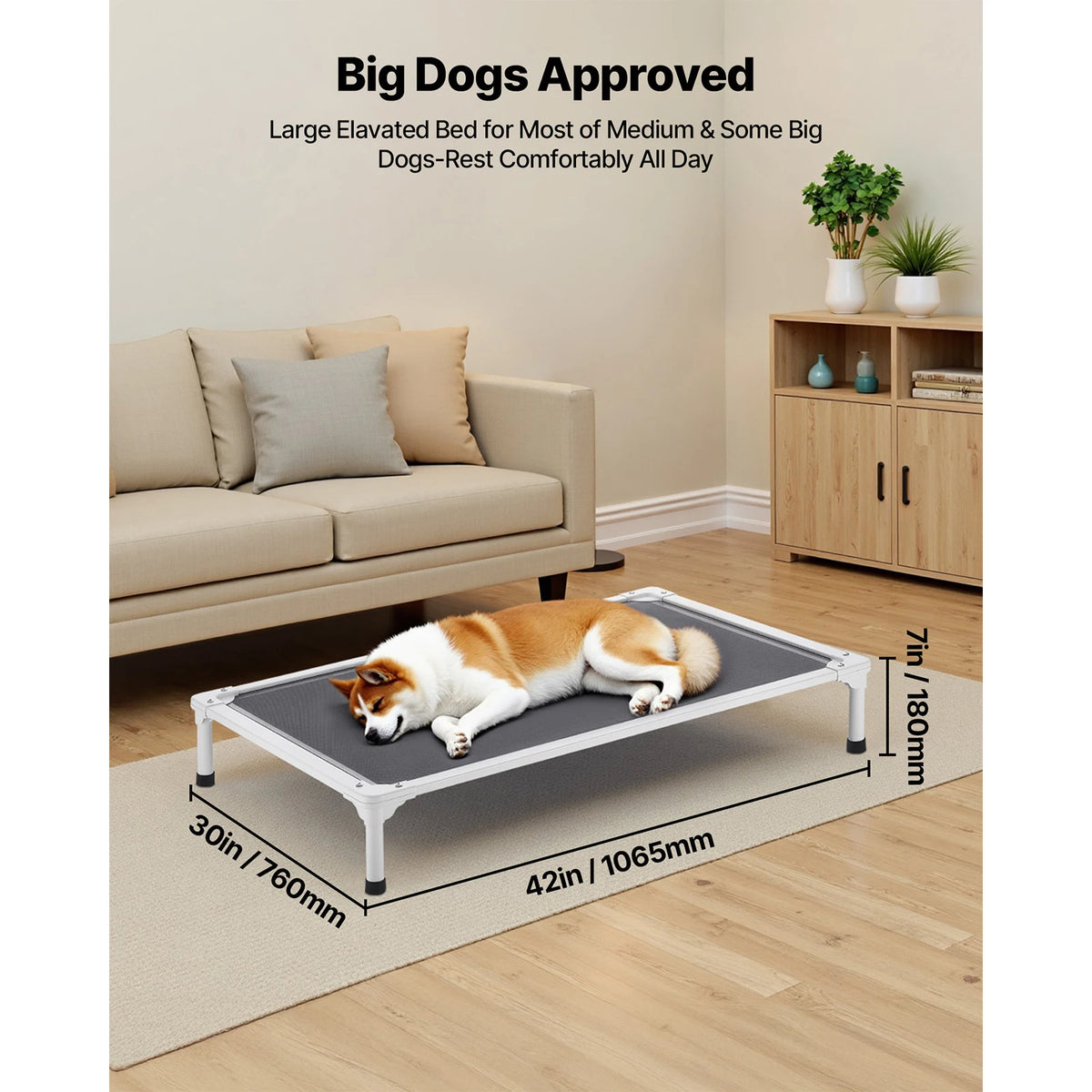 SucceBuy Elevated Dog Bed With Breathable Mesh And Metal Frame