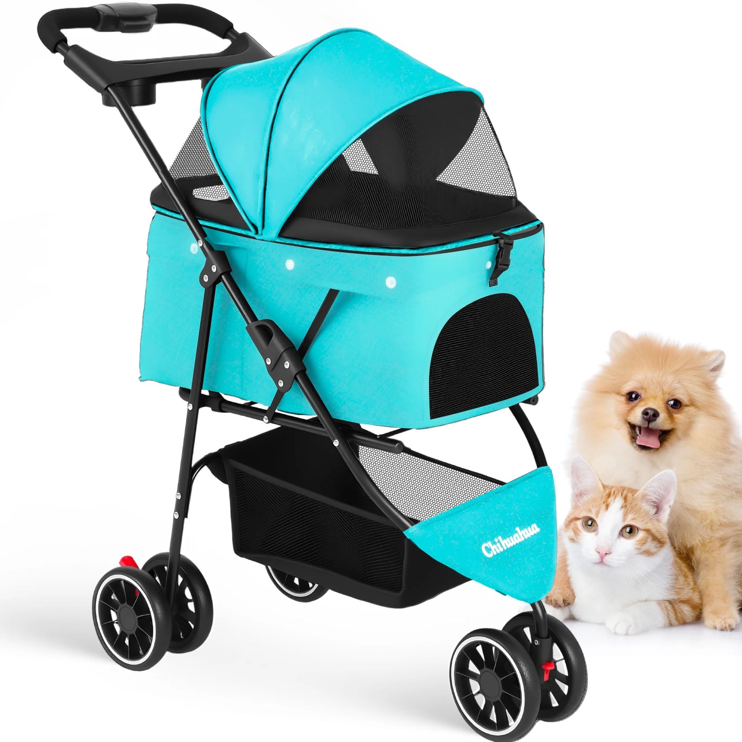 Chihuahua Pet Stroller For Cats And Dogs Foldable 3 Wheels Mesh Canopy