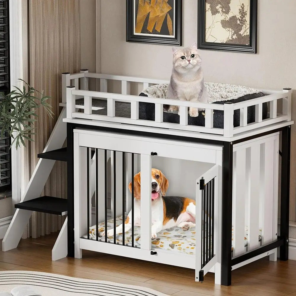 Pet Bunk Bed Crate With Window Perch Stairs And Storage