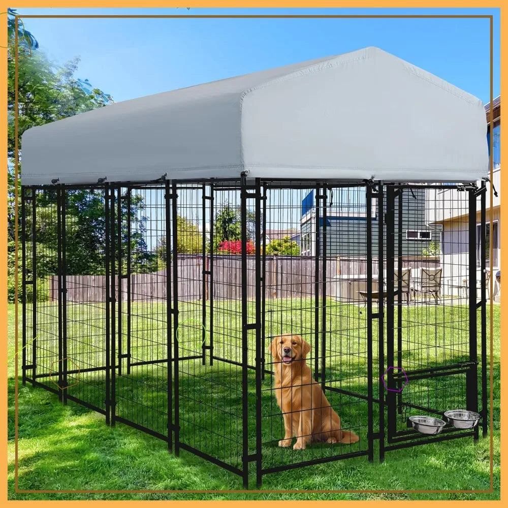 Heavy Duty Outdoor Dog Kennel With Roof And Rotating Bowls