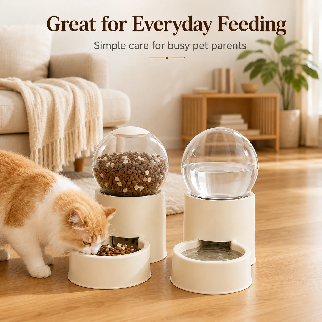 Automatic Cat Gravity Feeder And Water Dispenser With Dome Lid