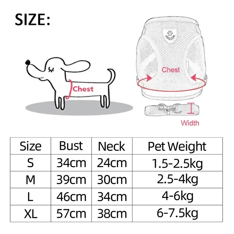 Cat Harness Vest With Leash Adjustable Polyester Mesh Dog Harness