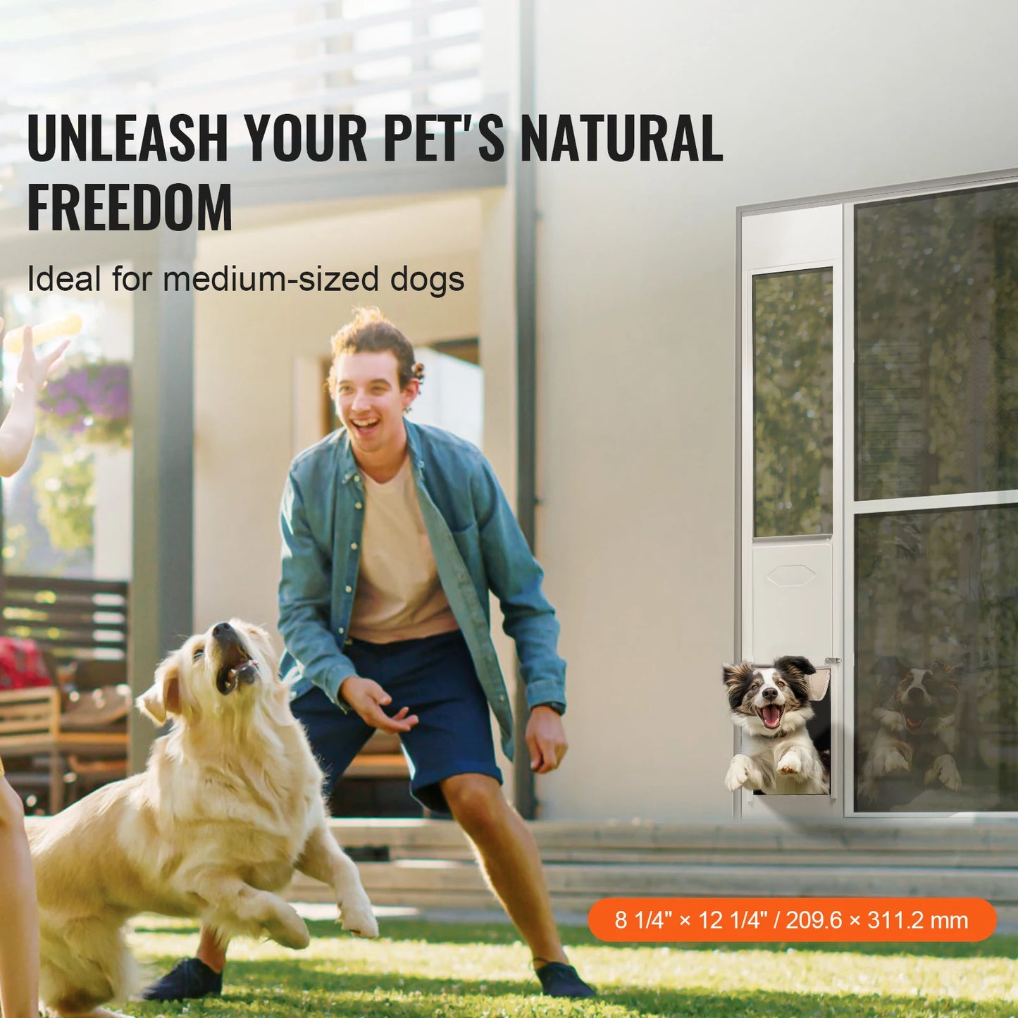SucceBuy Adjustable Tempered Glass Dog Door With Aluminum Frame