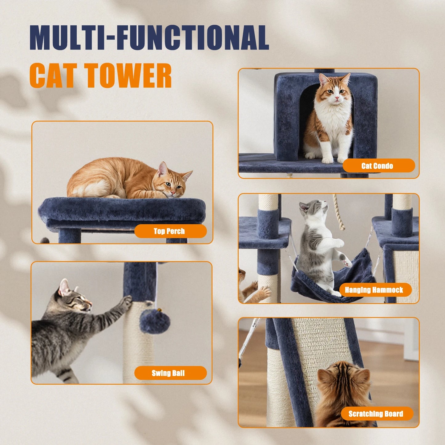 JHK Cat Tree Tall Multi Cat Climbing Tower Indoor Furniture